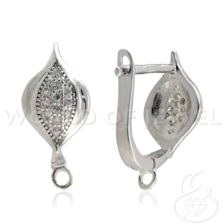 Basis für Ohrringe aus Silber 925 mit Zirkonen Geschlossen Pin Fantasy 07x16mm 4 Paar Rhodium