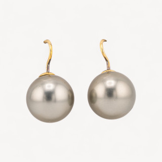 Orecchini A Monachella Di Argento 925 Placcato Oro E Perle Di Maiorca Verde Acido 14x25mm Dorato