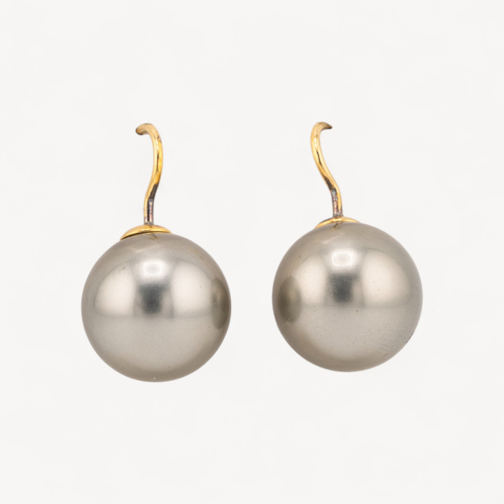 Orecchini A Monachella Di Argento 925 Placcato Oro E Perle Di Maiorca Verde Acido 14x25mm Dorato