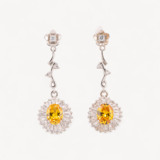 Orecchini A Perno Di Argento 925 Con Rami E Cubic Zirconia 15x45mm