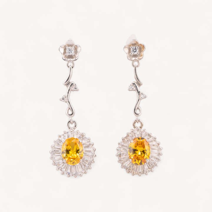 Orecchini A Perno Di Argento 925 Con Rami E Cubic Zirconia 15x45mm