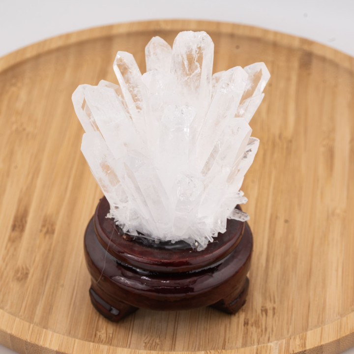 Scultura Naturale Cristallo di Rocca Grezzo (TQG) su Base Di Legno 300-350gr