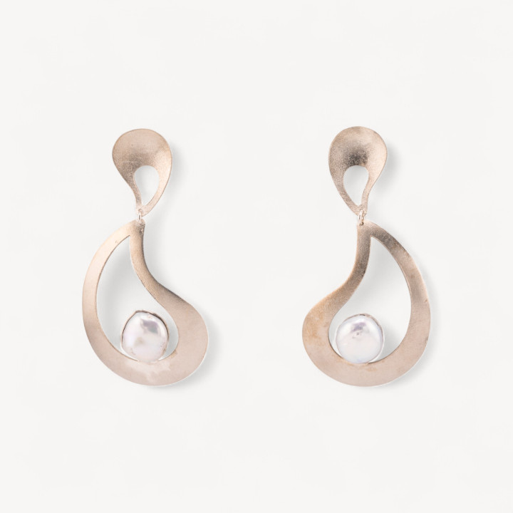 Orecchini Di Argento 925 Made in ITALY Con Perle Di Fiume Goccia Rodiata