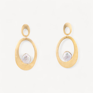 Orecchini Di Argento 925 Made in ITALY Con Perle Di Fiume Ovale Dorato