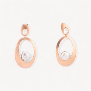 Orecchini Di Argento 925 Made in ITALY Con Perle Di Fiume Ovale Oro Rosa