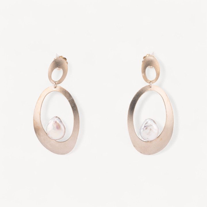 Orecchini Di Argento 925 Made in ITALY Con Perle Di Fiume Ovale Rodiato