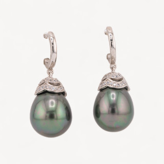 Orecchini Perno Chiuso Di Argento 925 Con Perle Di Maiorca e Zirconi 14x37mm