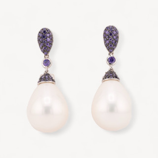 Orecchini Perno Chiuso Di Argento 925 Con Perle Di Maiorca e Zirconi 17x43mm