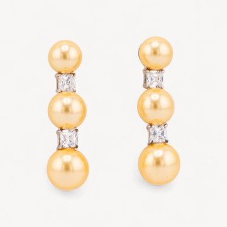 Orecchini Perno Di Argento 925 Con Perle Di Maiorca E Zirconi 9x35mm