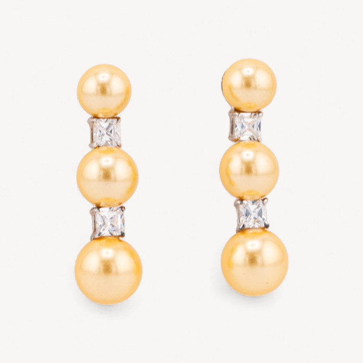 Orecchini Perno Di Argento 925 Con Perle Di Maiorca E Zirconi 9x35mm