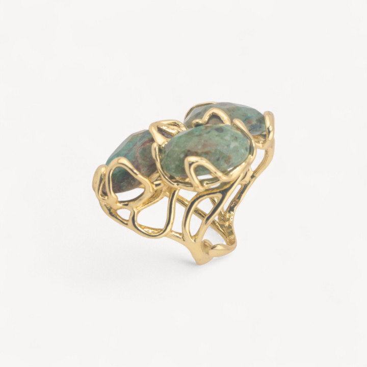 Anello Regolabile in Bronzo Dorato Collezione AURORA con Pietre Dure Giada | Gioiello Artigianale Donna 32x36mm