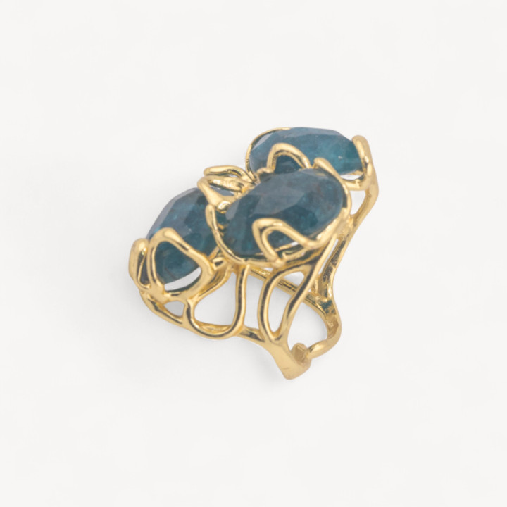 Anello Regolabile in Bronzo Dorato Collezione AURORA con Pietre Dure   Apatite | Gioiello Artigianale Donna 32x36mm
