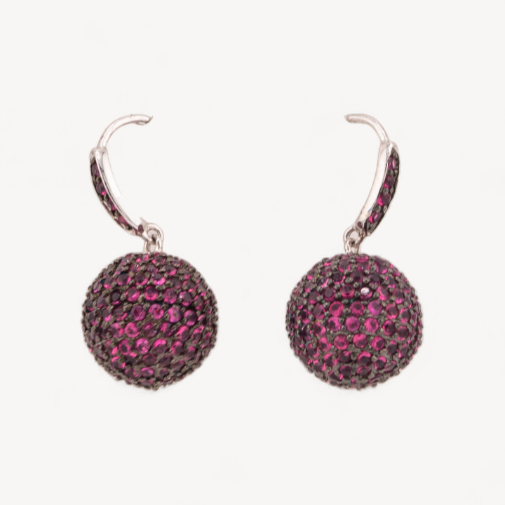 Orecchini Di Argento 925 A Monachella Con Zirconi MicroPave 14x28mm Rosso