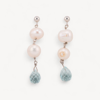 Orecchini A Perno Di Argento 925 Con Perle DI Fiume E Goccia Topazio Termodiffuso