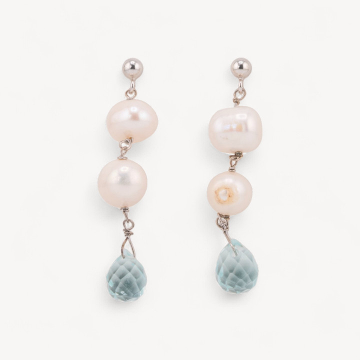 Orecchini A Perno Di Argento 925 Con Perle DI Fiume E Goccia Topazio Termodiffuso