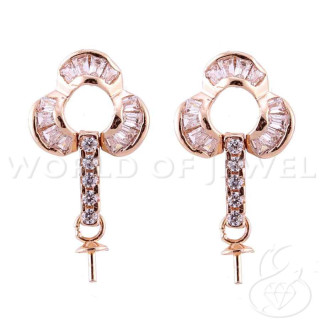 Boucles d'Oreilles en Argent Massif 925 Base Avec Zircons Clou Avec Coupe Fleur 10x19mm 3 Paires Or Rose