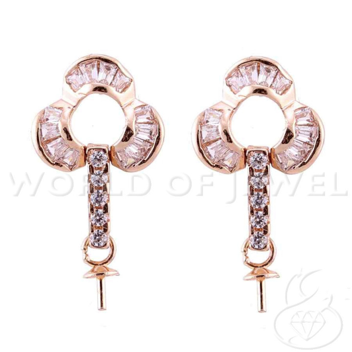 Boucles d'Oreilles en Argent Massif 925 Base Avec Zircons Clou Avec Coupe Fleur 10x19mm 3 Paires Or Rose