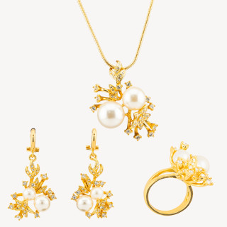 Parure Di Ottone Dorato Con Zirconi E Perle Di Maiorca