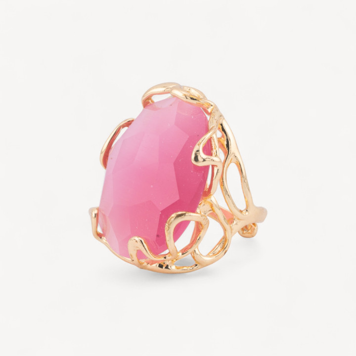 Bague Bronze Oeil de Chat Irrégulier 28x32mm Taille Ajustable Rose Doré