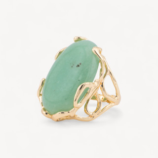 Anello Regolabile in Bronzo Dorato Collezione AURORA-1 con Pietre Dure Ovale Avventurina Verde | Gioiello Artigianale Donna 28x