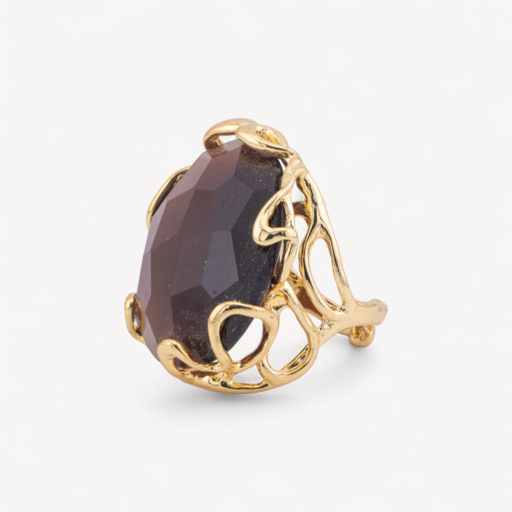 Anello Regolabile in Bronzo Dorato Collezione AURORA-1 con Occhio Di Gatto   Vinaccia | Gioiello Artigianale Donna 28x32mm