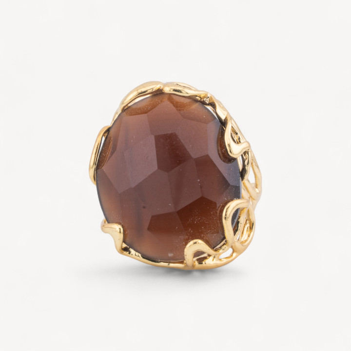 Anello Regolabile in Bronzo Dorato Collezione AURORA-1 con Occhio Di Gatto   Vinaccia | Gioiello Artigianale Donna 28x32mm