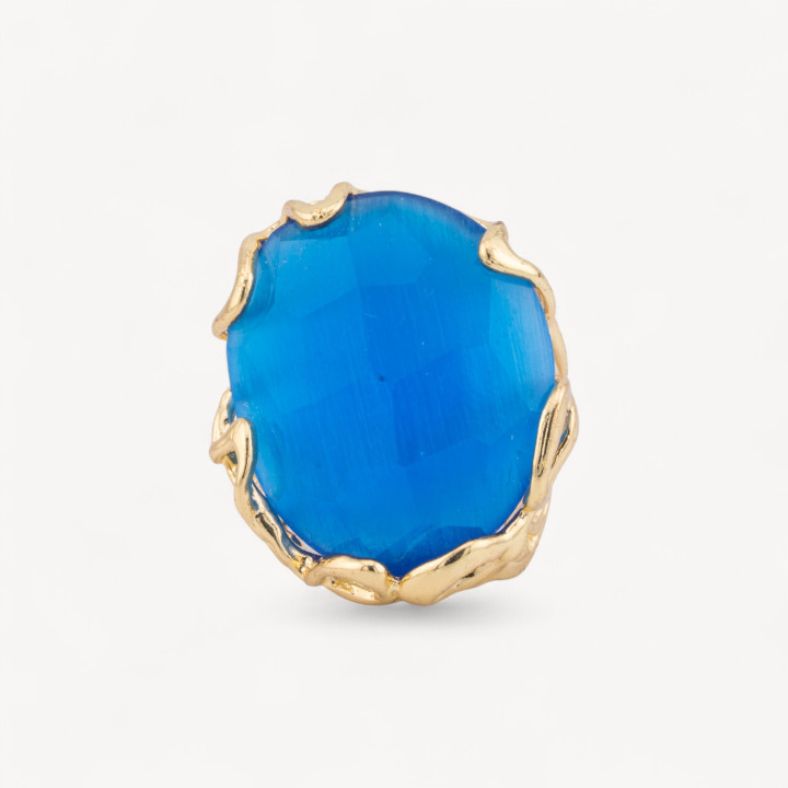 Bronzering mit unregelmäßigem Katzenauge 28x32mm Größenverstellbar Goldblau