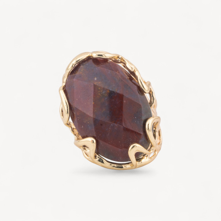 Anello Regolabile in Bronzo Dorato Collezione AURORA-1 con Pietre Dure   Agata Indiana | Gioiello Artigianale Donna 28x32mm