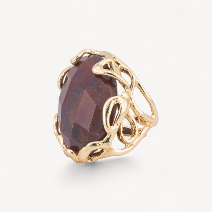 Anello Regolabile in Bronzo Dorato Collezione AURORA-1 con Pietre Dure   Agata Indiana | Gioiello Artigianale Donna 28x32mm