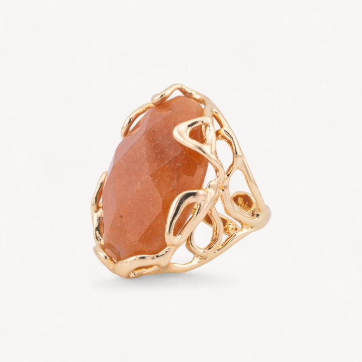 Anello Regolabile in Bronzo Dorato Collezione AURORA-1 con Pietre Dure Ovale Eosite | Gioiello Artigianale Donna 28x32mm