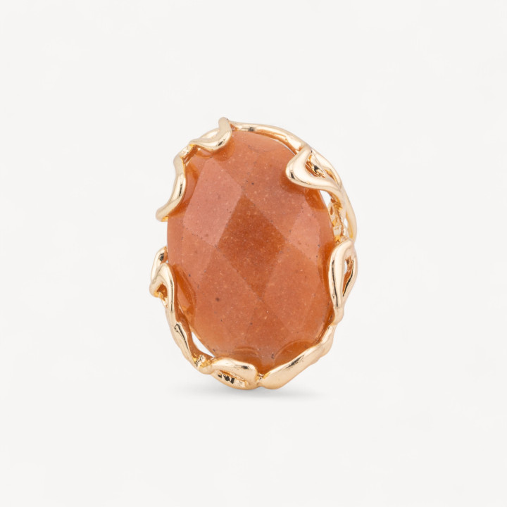 Bronze Ring With Irregular Natural Stone 28x32mm Adjustable Size Golden Oval Eosite
