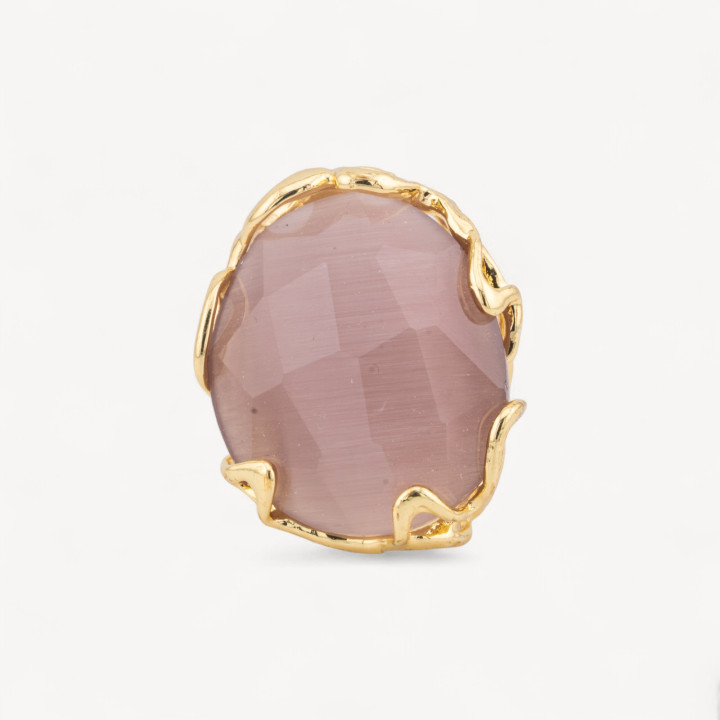 Anillo De Bronce Con Ojo De Gato Irregular 28x32mm Tamaño Ajustable Polvo Dorado