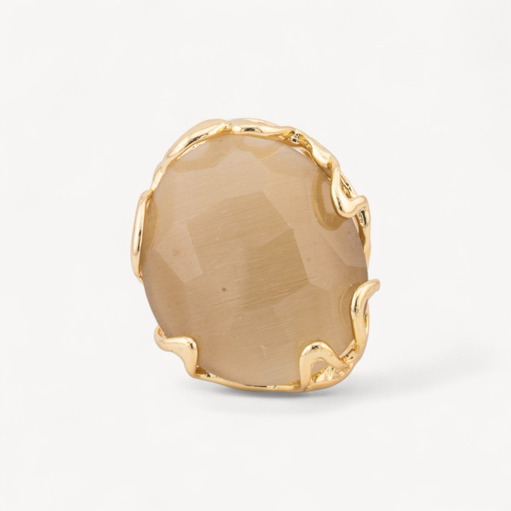 Bronze Ring With Irregular Cat's Eye 28x32mm Adjustable Size Golden Ocher
