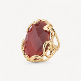Bague en bronze avec pierre naturelle irrégulière, cornaline ovale dorée, taille réglable, 28x32mm