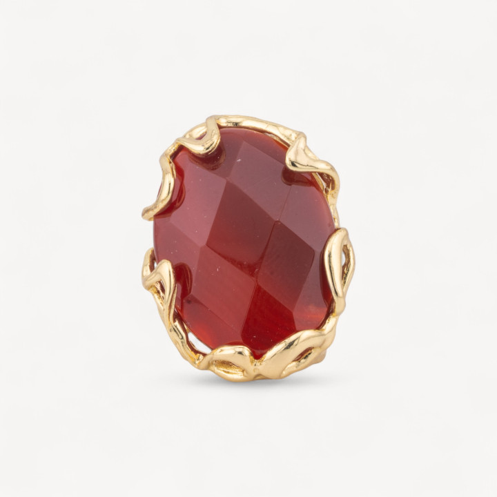 Bague en bronze avec pierre naturelle irrégulière, cornaline ovale dorée, taille réglable, 28x32mm