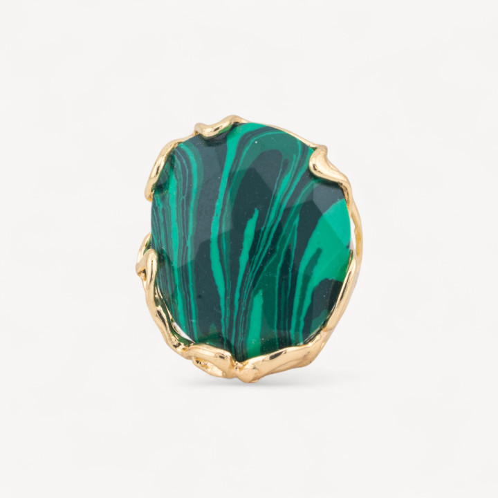 Anello Regolabile in Bronzo Dorato Collezione AURORA-1 con Pietre Dure   Pasta Di Malachite | Gioiello Artigianale Donna 28x32m