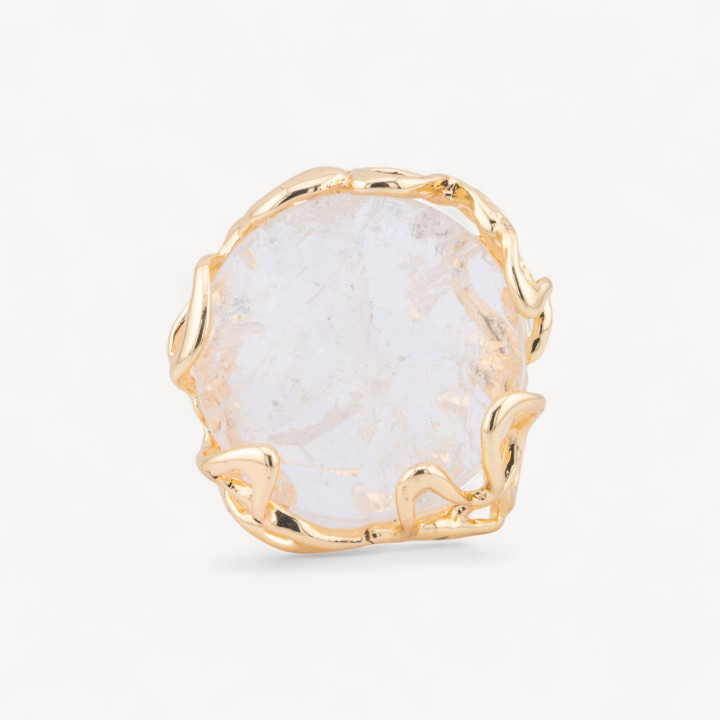 Bague en Bronze avec pierre naturelle irrégulière, taille réglable, cristal de roche rond doré, 28x32mm