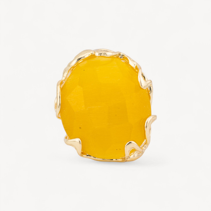 Anello Regolabile in Bronzo Dorato Collezione AURORA-1 con Occhio Di Gatto   Giallo Intenso | Gioiello Artigianale Donna 28x32m