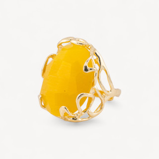 Bague Bronze Oeil de Chat Irrégulier 28x32mm Taille Ajustable Jaune Foncé Doré