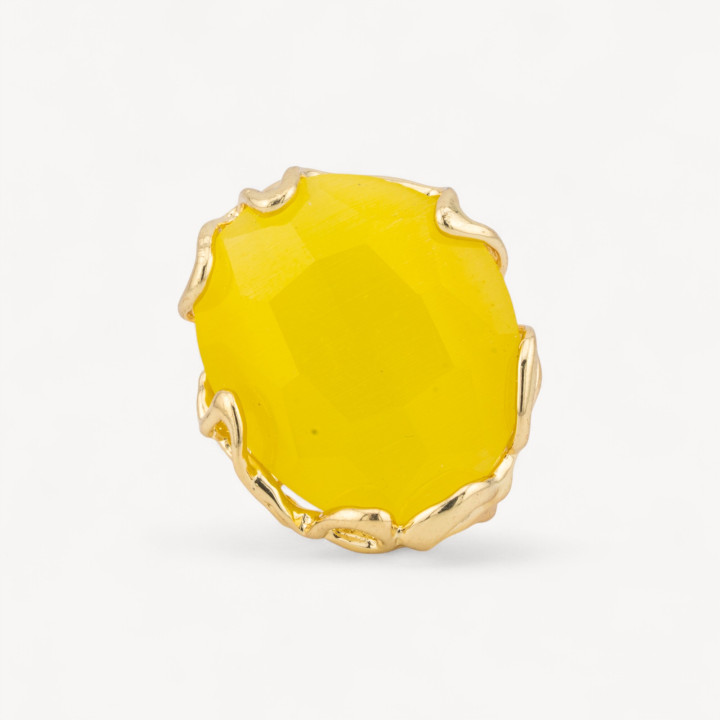 Bague Bronze Oeil de Chat Irrégulier 28x32mm Taille Ajustable Doré Jaune