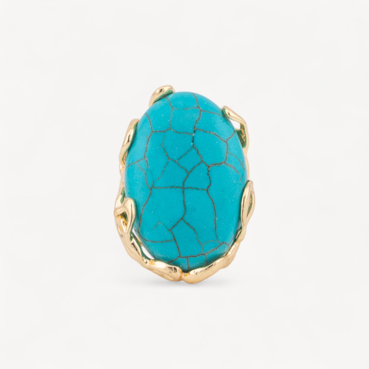 Anello Regolabile in Bronzo Dorato Collezione AURORA-1 con Pietre Dure Ovale Magnesite | Gioiello Artigianale Donna 28x32mm