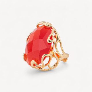 Bague Bronze Oeil de Chat Irrégulier 28x32mm Taille Ajustable Doré Orange