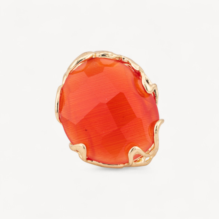 Anillo Bronce Ojo De Gato Irregular 28x32mm Talla Ajustable Naranja Dorado