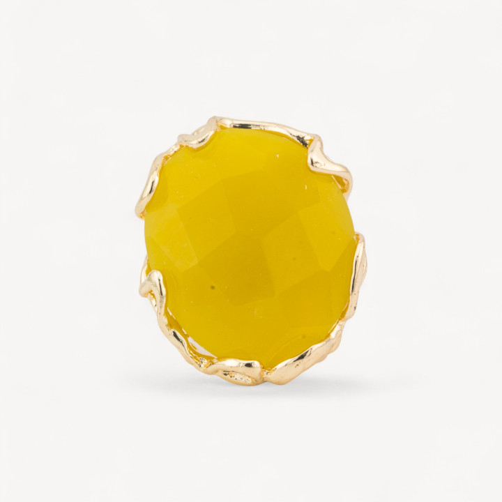 Anello Regolabile in Bronzo Dorato Collezione AURORA-1 con Pietre Dure Giallo | Gioiello Artigianale Donna 28x32mm