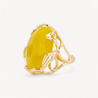 Anillo de Bronce Colección AURORA 28x32mm Con Piedras Semipreciosas Tamaño Ajustable Amarillo Dorado