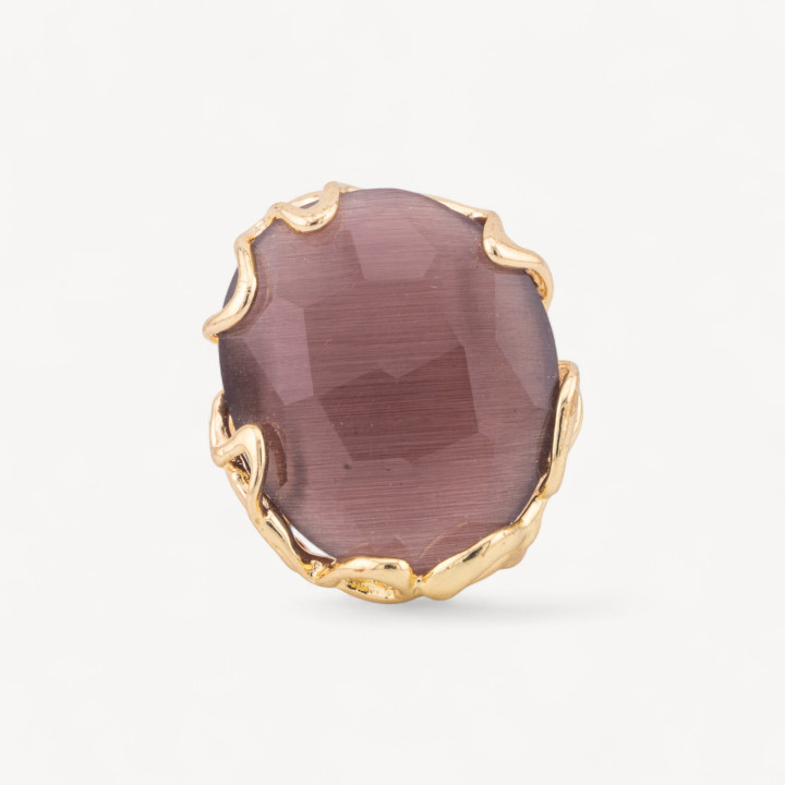 Anello Regolabile in Bronzo Dorato Collezione AURORA-1 con Occhio Di Gatto Grigio Scuro | Gioiello Artigianale Donna 28x32mm