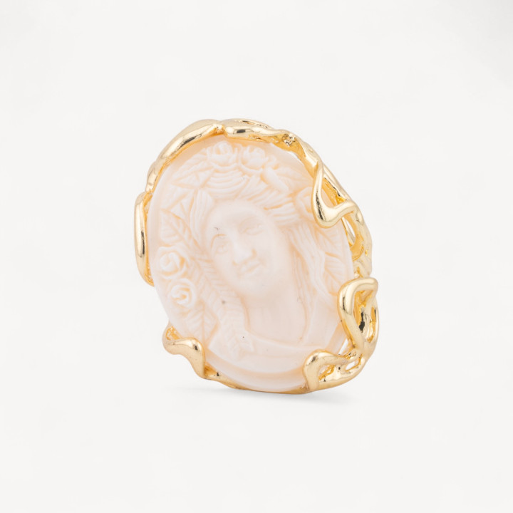 Anillo de Bronce Colección AURORA 28x32mm Con Camafeo de Resina Tamaño Ajustable Dorado Crema