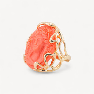 Bague Bronze Collection AURORA 28x32mm Avec Camée Résine Taille Ajustable Doré Orange