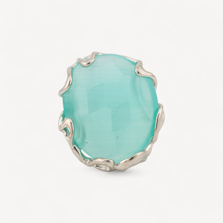 Anello Regolabile in Bronzo Rodiato Collezione AURORA-1 con Occhio Di Gatto Acqua | Gioiello Artigianale Donna 28x32mm