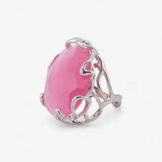 Bague Bronze Oeil De Chat Irrégulier 28x32mm Taille Ajustable Plaqué Rhodium Rose